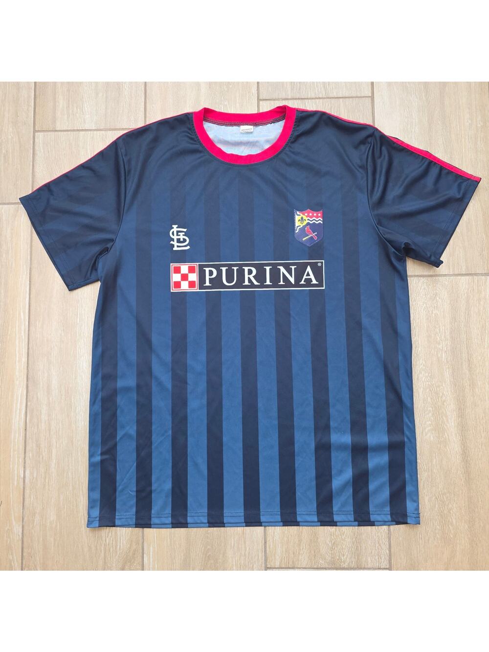 St Louis Cardinals Purina Soccer Jersey XL Blue Striped Fan Shirt Supporter